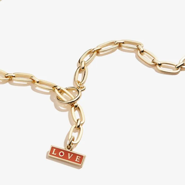 039Love039 Charm Toggle Necklace Shiny Gold Women Alex And Ani Necklaces