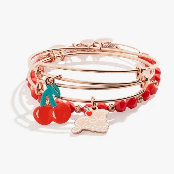039So Sweet039 Cherry Charm Bangles Set Of 3 Shiny Rose Gold Women Alex And Ani Jewelry Sets 039So Sweet039 Cherry Charm Bangles Set Of 3 Shiny Rose Gold Women Alex And Ani Jewelry Sets