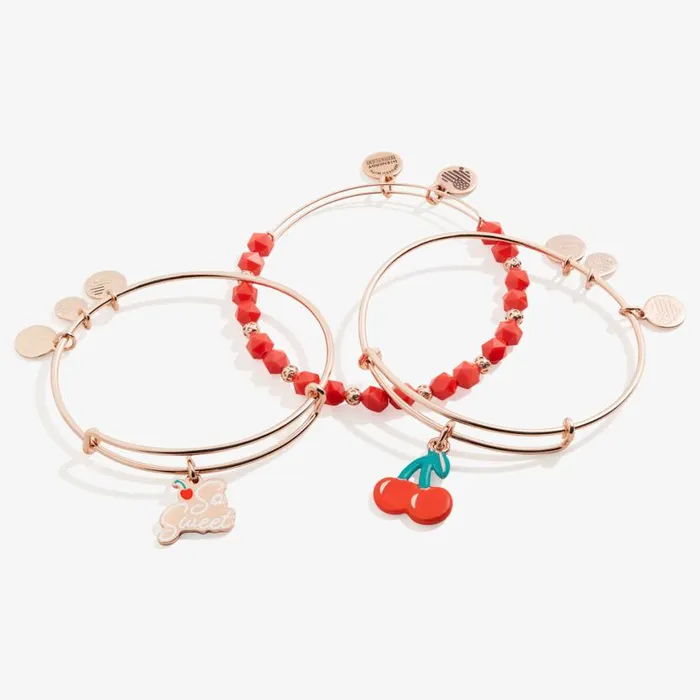 039So Sweet039 Cherry Charm Bangles Set Of 3 Shiny Rose Gold Women Alex And Ani Jewelry Sets 039So Sweet039 Cherry Charm Bangles Set Of 3 Shiny Rose Gold Women Alex And Ani Jewelry Sets