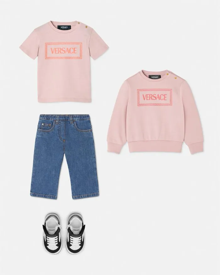 90s Vintage Logo Baby Sweatshirt Light Pink Children Versace Clothing