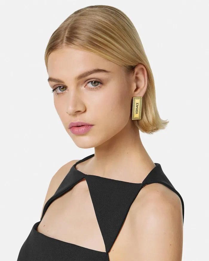 90s Vintage Logo Earrings Blackgold Women Versace Earrings