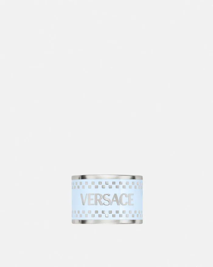 90s Vintage Logo Ring Light Blue WomenMen Versace Rings