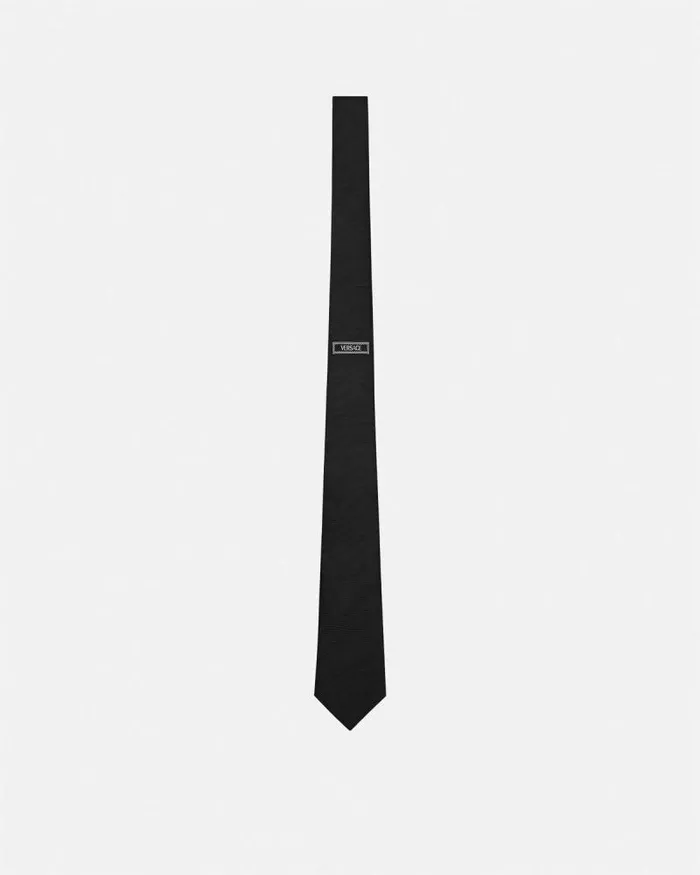 90s Vintage Logo Silk Tie Black Men Versace Soft Accessories