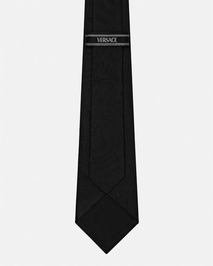 90s Vintage Logo Silk Tie Black Men Versace Soft Accessories