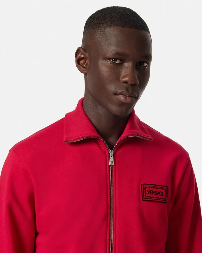 90s Vintage Logo Zip Sweatshirt Red Men Versace Sweatshirts
