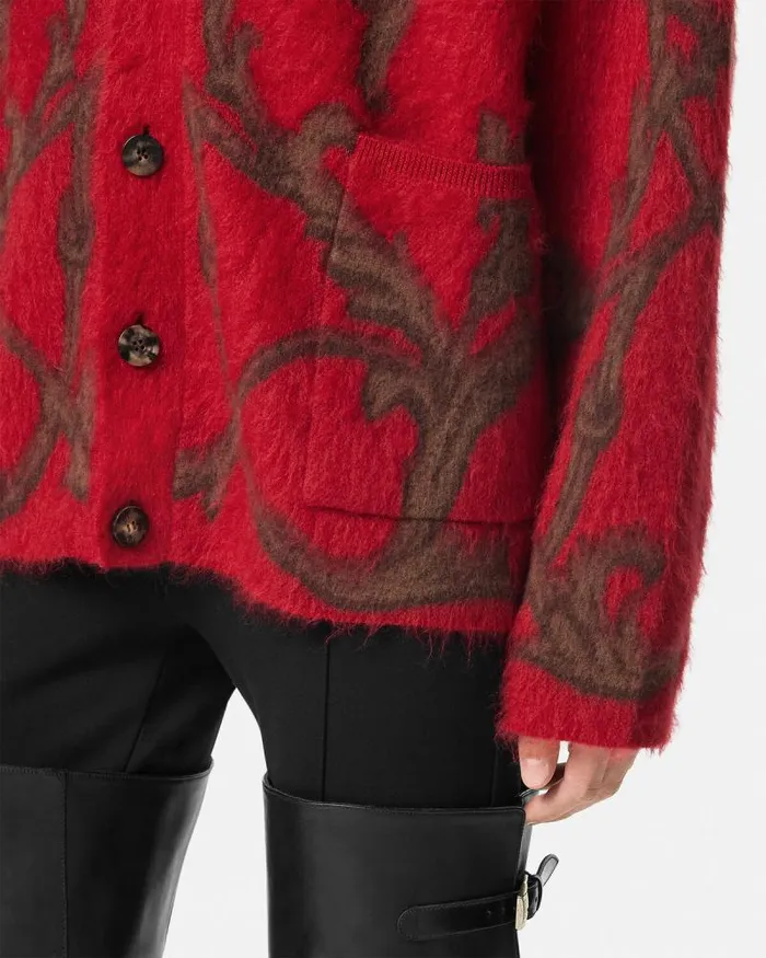 Acanthus Leaves MohairBlend Cardigan Red Men Versace Knitwear