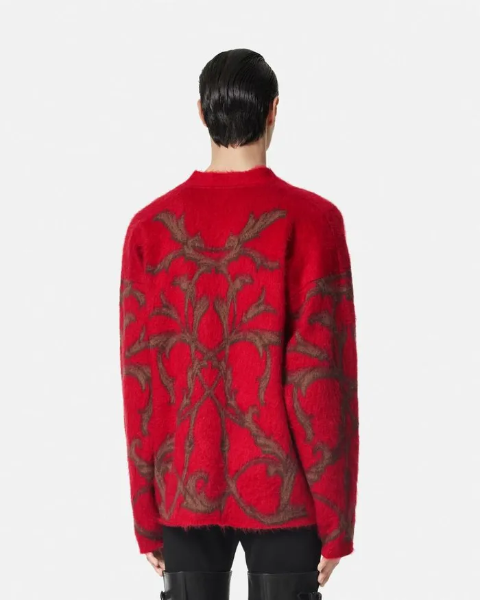 Acanthus Leaves MohairBlend Cardigan Red Men Versace Knitwear