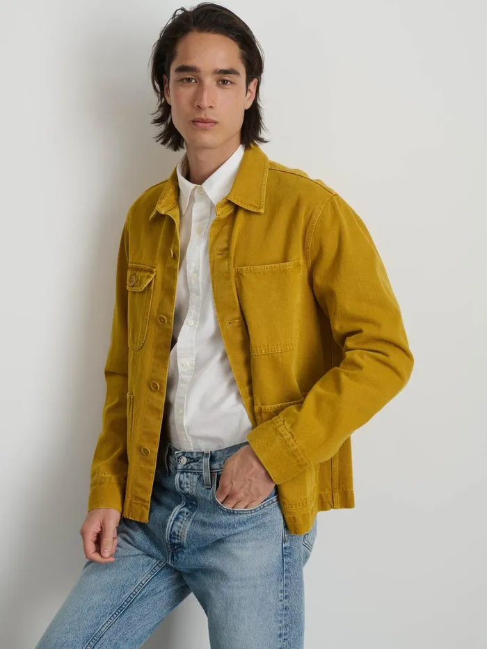 Alex Mill Jackets Coats Men Garment Dyed Work Jacket In Recycled Denim Yellow Ochre