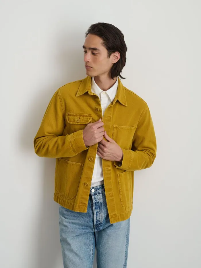 Alex Mill Jackets Coats Men Garment Dyed Work Jacket In Recycled Denim Yellow Ochre