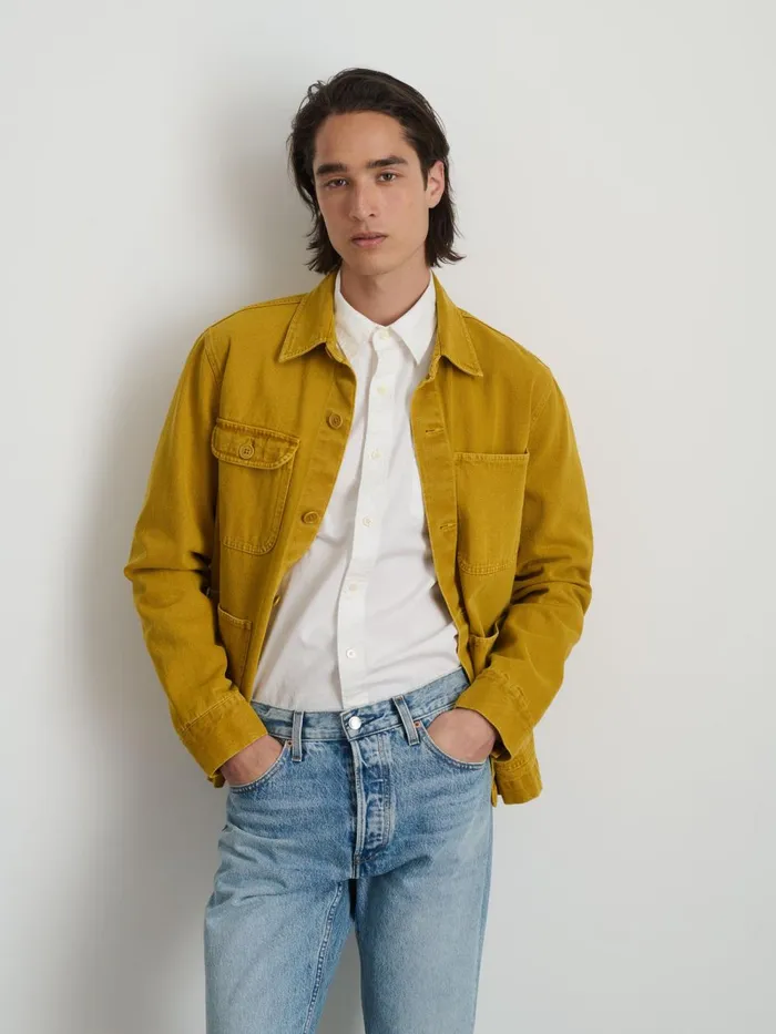 Alex Mill Jackets Coats Men Garment Dyed Work Jacket In Recycled Denim Yellow Ochre