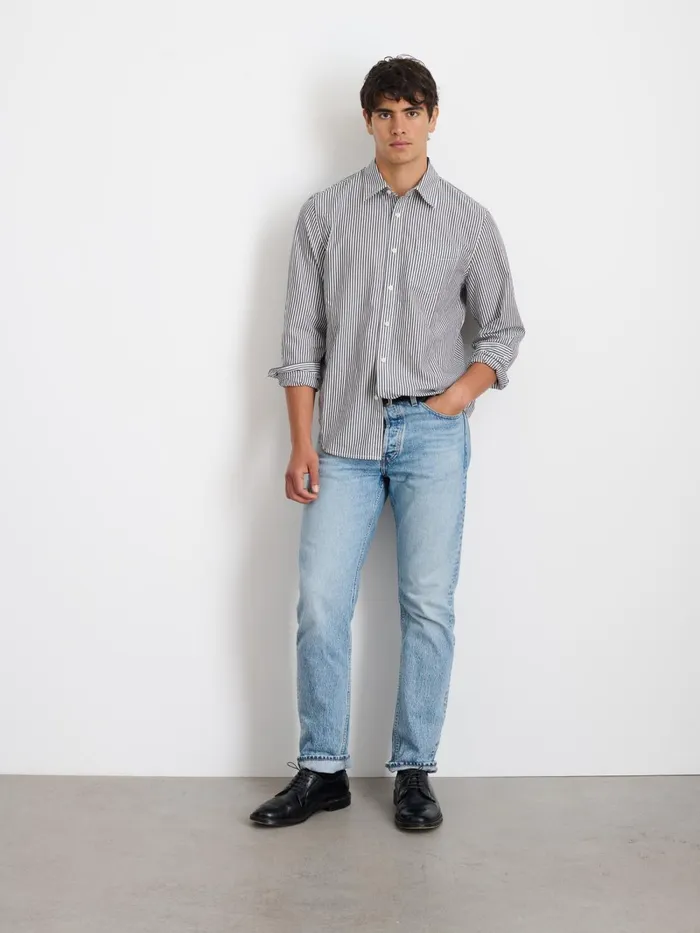 Alex Mill Shirts Men Mill Shirt In Striped Cotton Poplin Charcoalwhite
