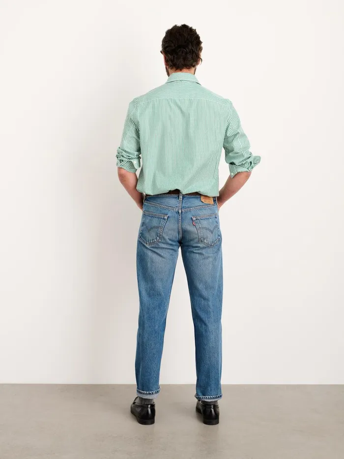 Alex Mill Shirts Men Mill Shirt In Striped Cotton Poplin Greenwhite