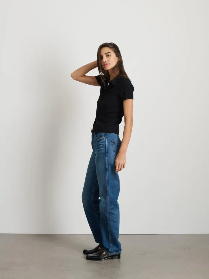 Alex Mill Shirts Tops Women Suzanne Ribbed Polo Black Alex Mill Shirts Tops Women Suzanne Ribbed Polo Black