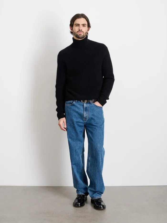 Alex Mill Sweaters Sweatshirts Men Judd Ribbed Turtleneck In Washed Cashmere Black