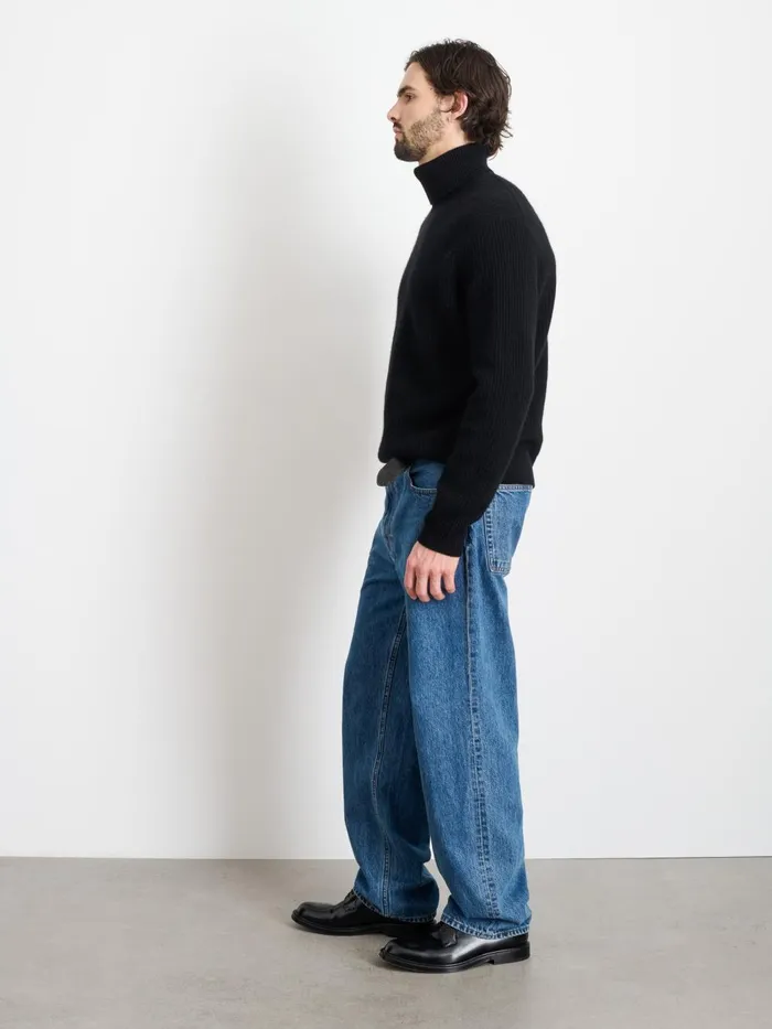 Alex Mill Sweaters Sweatshirts Men Judd Ribbed Turtleneck In Washed Cashmere Black