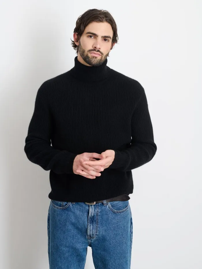 Alex Mill Sweaters Sweatshirts Men Judd Ribbed Turtleneck In Washed Cashmere Black