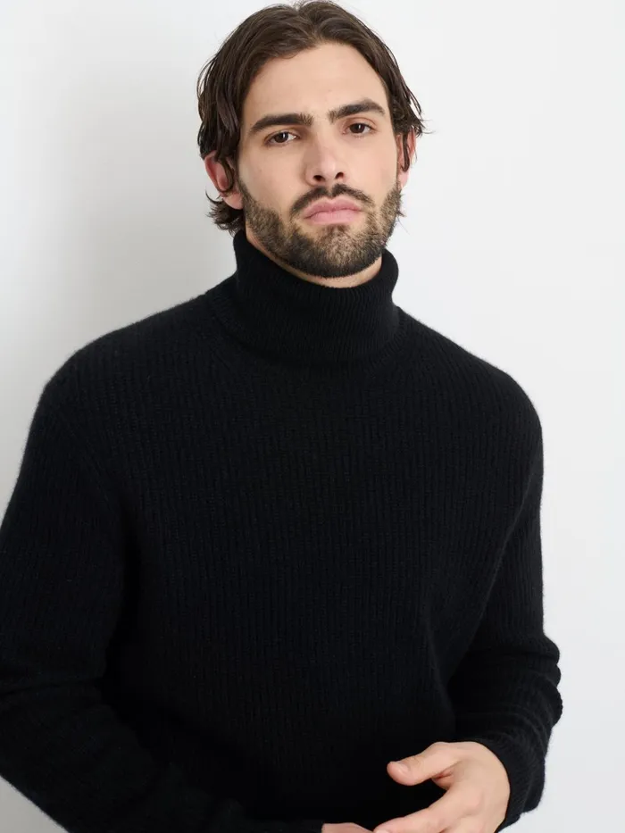 Alex Mill Sweaters Sweatshirts Men Judd Ribbed Turtleneck In Washed Cashmere Black