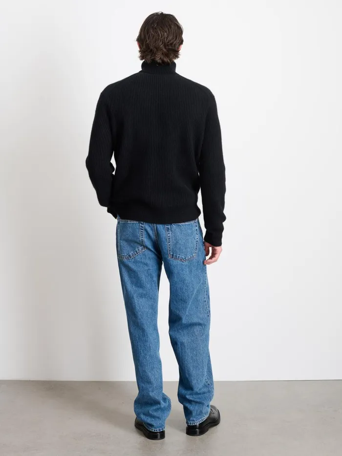 Alex Mill Sweaters Sweatshirts Men Judd Ribbed Turtleneck In Washed Cashmere Black