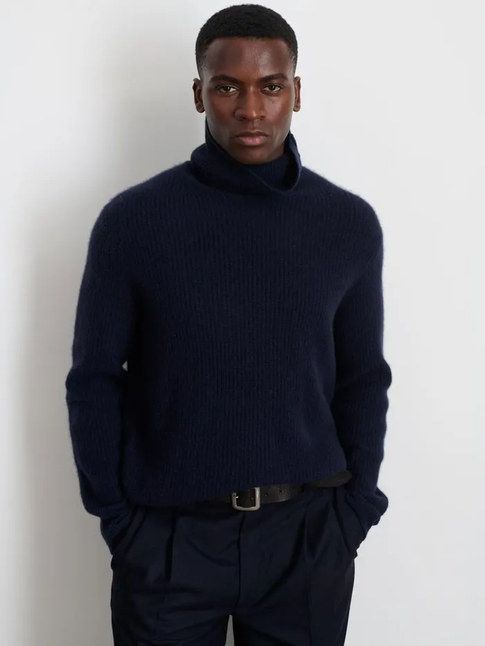 Alex Mill Sweaters Sweatshirts Men Judd Ribbed Turtleneck In Washed Cashmere Navy