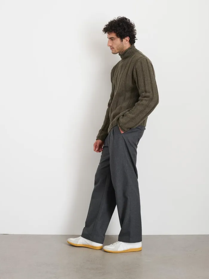 Alex Mill Sweaters Sweatshirts Men Mateo Roll Neck Sweater In Ribbed Wool Cotton Heather Olive
