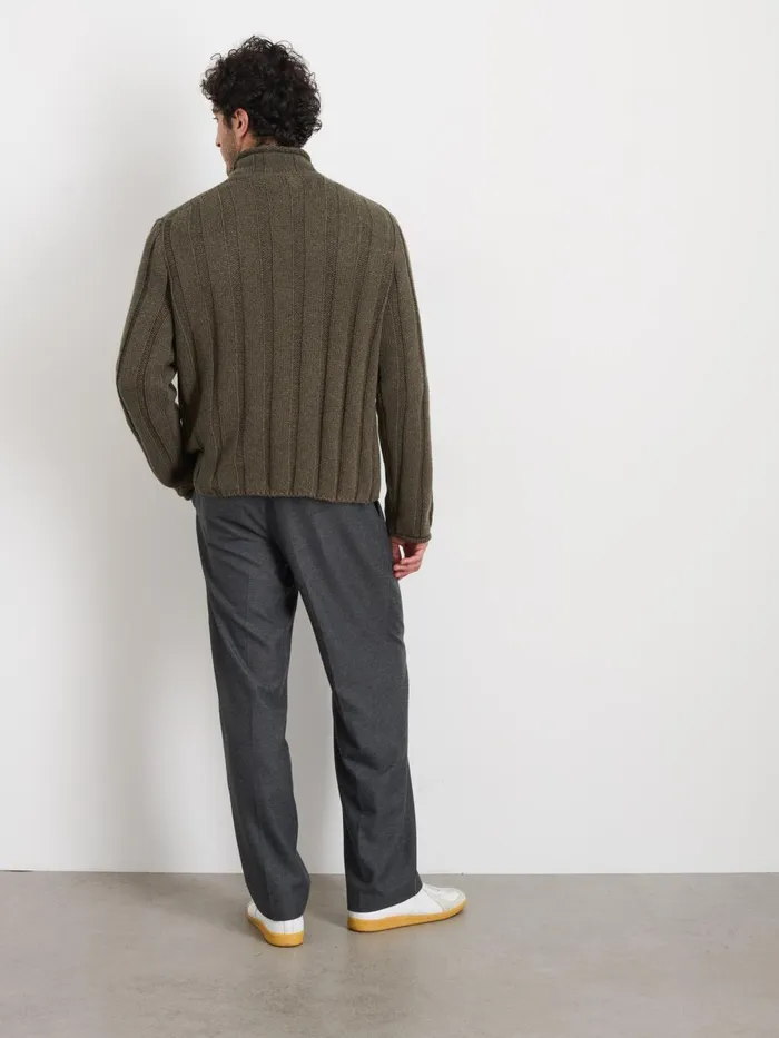 Alex Mill Sweaters Sweatshirts Men Mateo Roll Neck Sweater In Ribbed Wool Cotton Heather Olive