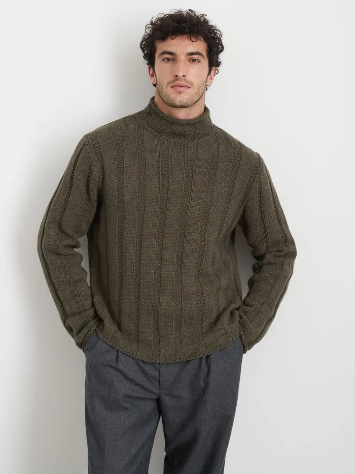 Alex Mill Sweaters Sweatshirts Men Mateo Roll Neck Sweater In Ribbed Wool Cotton Heather Olive
