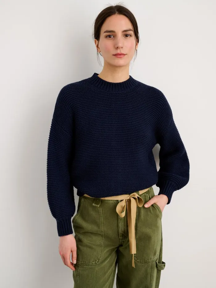 Alex Mill Sweaters Women ButtonBack Crewneck Sweater Dark Navy