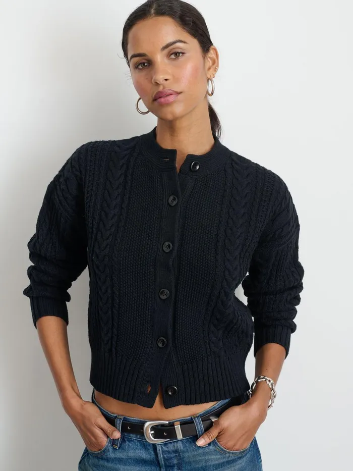 Alex Mill Sweaters Women Cable Knit Nico Chunky Cardigan Black