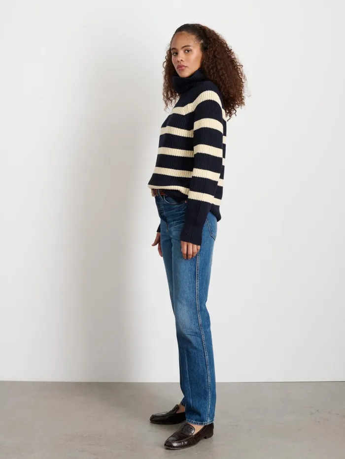 Alex Mill Sweaters Women Chelsea Striped Turtleneck In Cotton Cashmere Navyivory