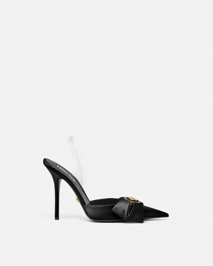 Alia Satin Slingback Pumps 110 Mm Blackgold Women Versace Pumps and Slingbacks Alia Satin Slingback Pumps 110 Mm Blackgold Women Versace Pumps and Slingbacks