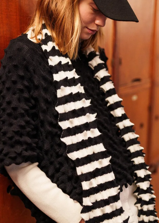 Alveole Long Fancy Knit Striped Scarf Ivorynavy Women Saint James Aw24