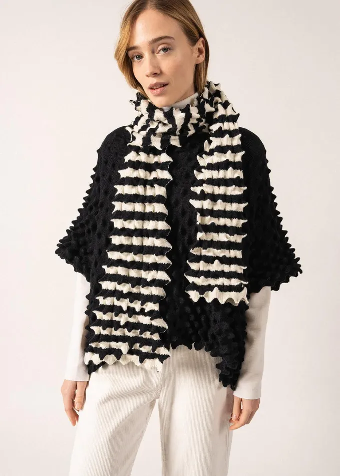 Alveole Long Fancy Knit Striped Scarf Ivorynavy Women Saint James Aw24