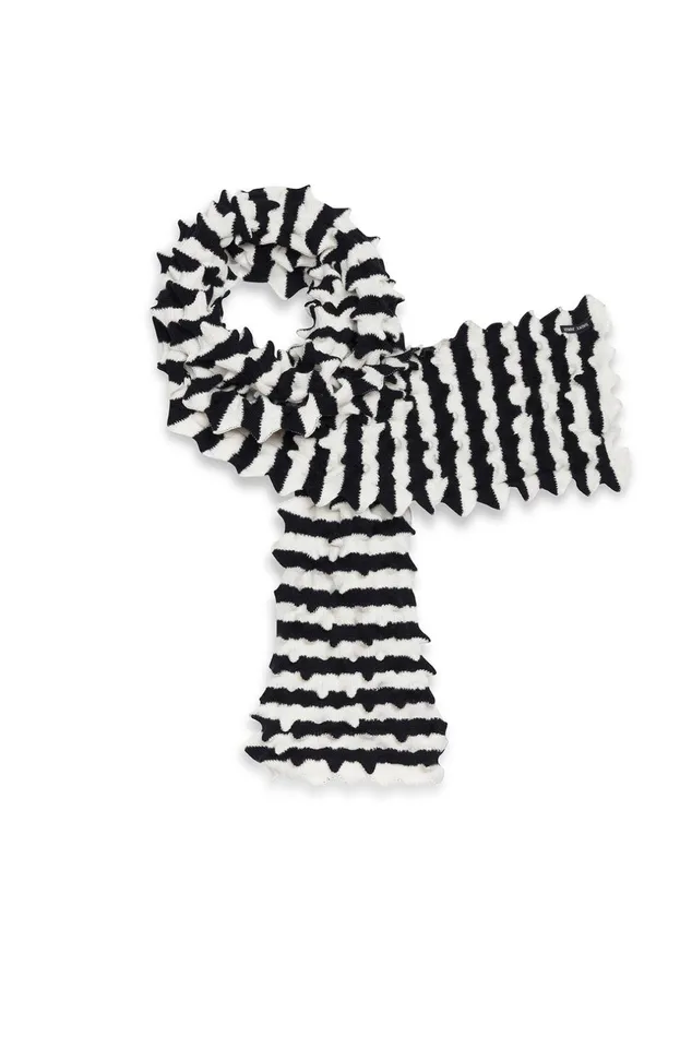 Alveole Long Fancy Knit Striped Scarf Ivorynavy Women Saint James Aw24