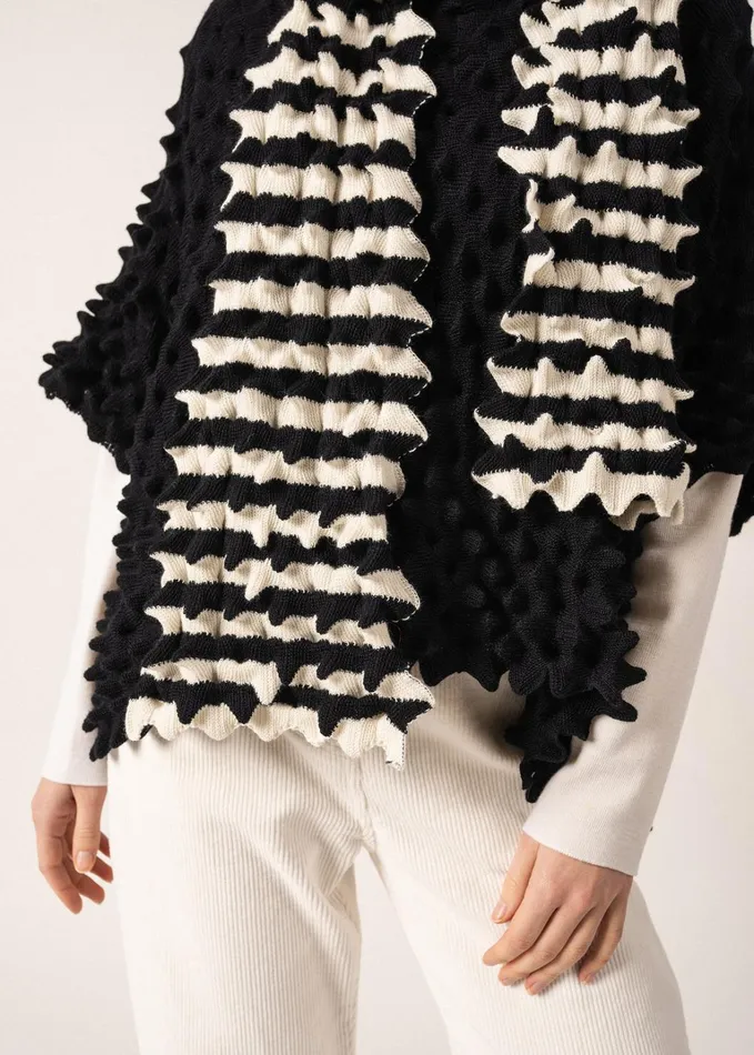 Alveole Long Fancy Knit Striped Scarf Ivorynavy Women Saint James Scarves