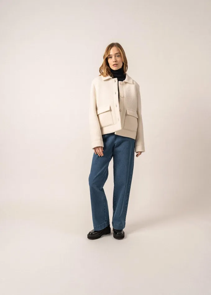 Ardeche Boiled Wool Jacket With Patch Pockets Winterwhite Women Saint James Coats and Raincoats
