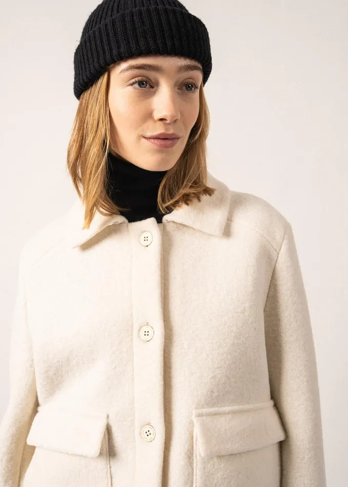 Ardeche Boiled Wool Jacket With Patch Pockets Winterwhite Women Saint James Coats and Raincoats