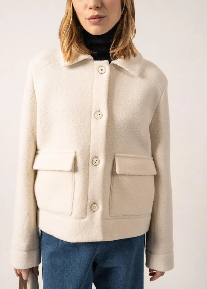 Ardeche Boiled Wool Jacket With Patch Pockets Winterwhite Women Saint James Coats and Raincoats