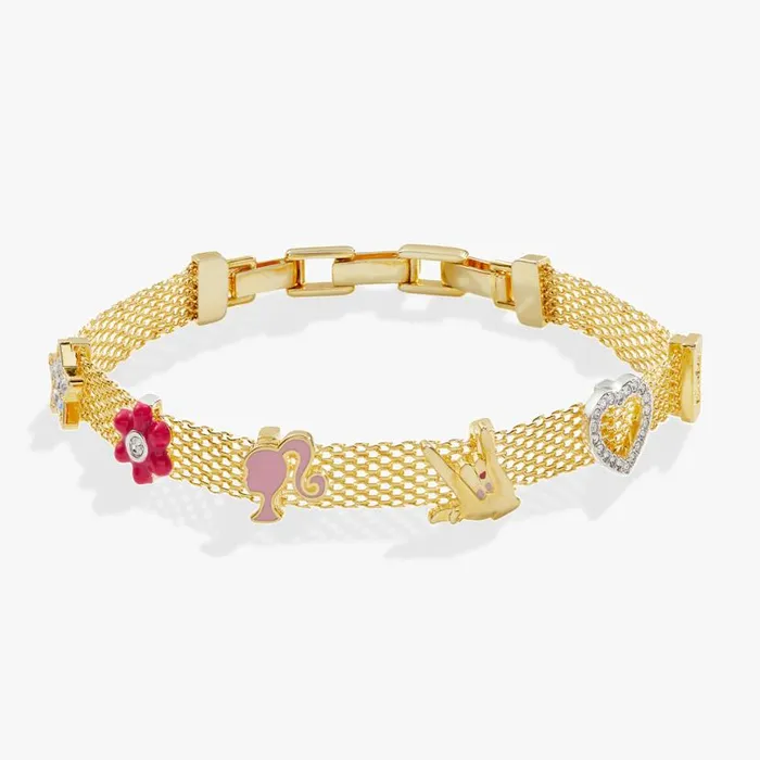 Barbie Multicharm Mesh Chain Bracelet Gold Women Alex And Ani Flower