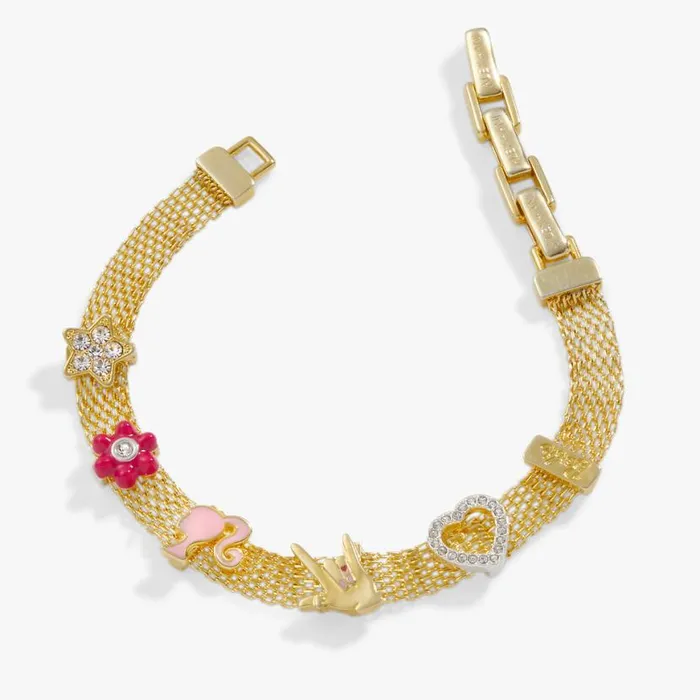 Barbie Multicharm Mesh Chain Bracelet Gold Women Alex And Ani Flower