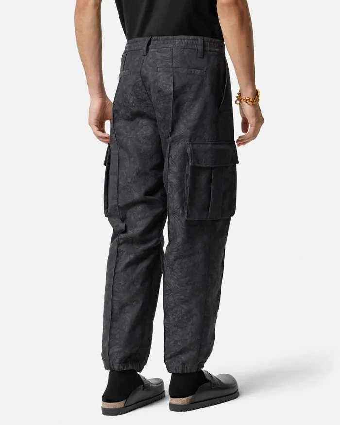 Barocco Jacquard Cargo Pants Gray Men Versace Pants and Shorts