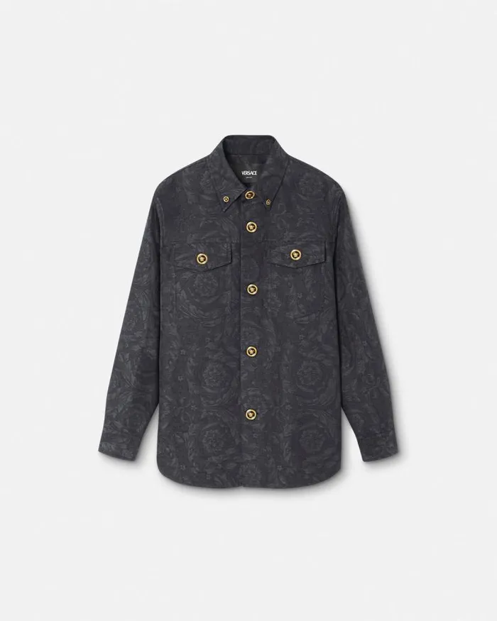 Barocco Jacquard Overshirt Gray Men Versace Jackets and Coats