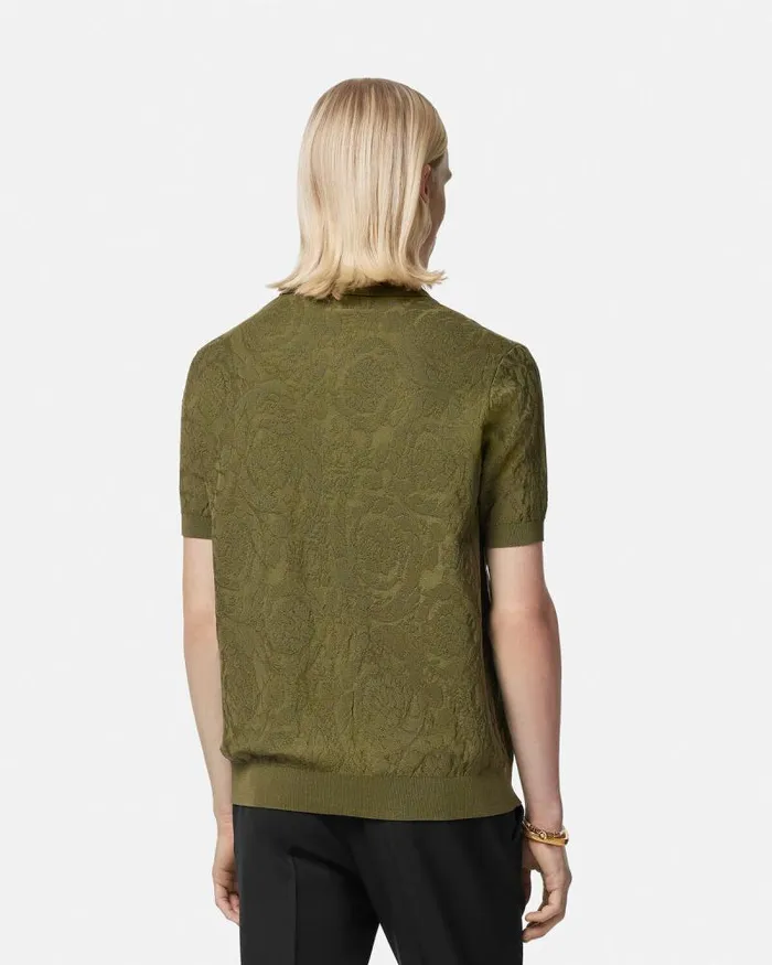 Barocco Knit Polo Shirt Green Men Versace Knitwear