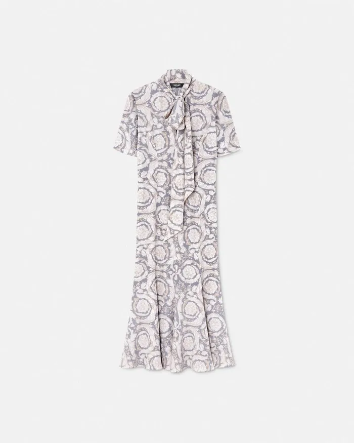 Barocco Lavallire Silk Crpe Midi Dress Gray Women Versace Dresses