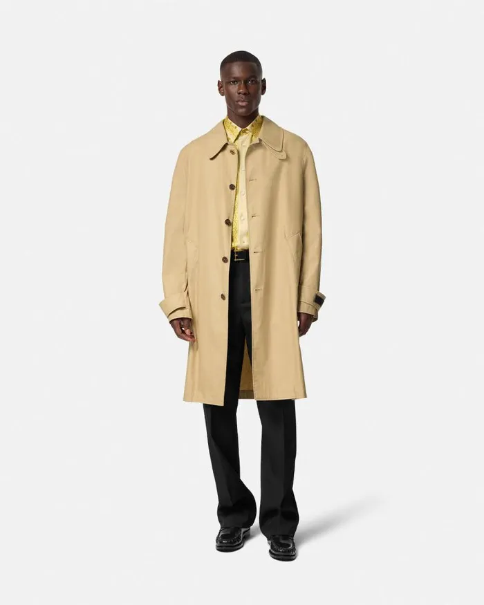 Barocco Panelled Gabardine Trench Coat Yellowprint Men Versace Jackets and Coats