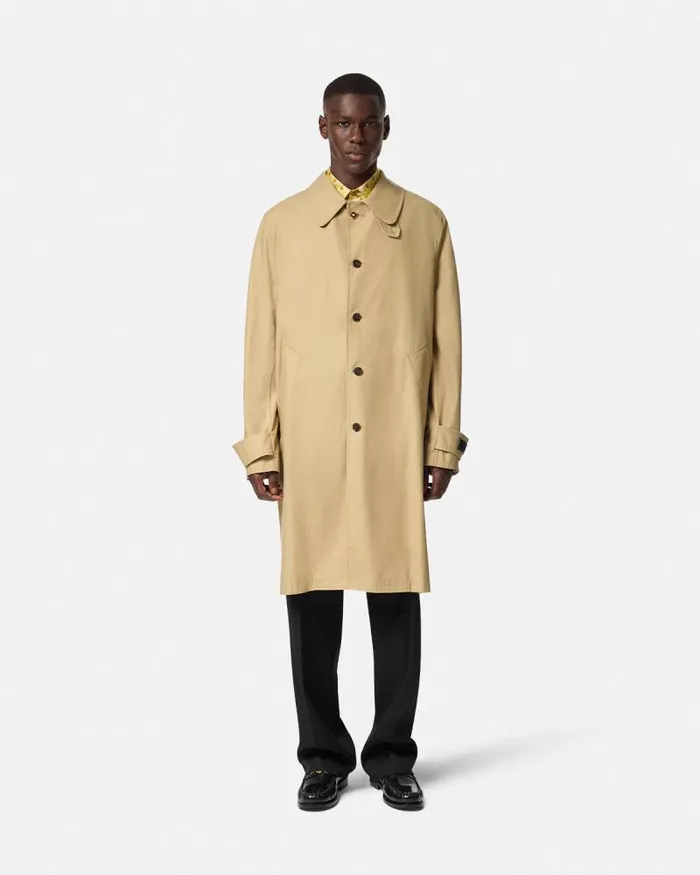 Barocco Panelled Gabardine Trench Coat Yellowprint Men Versace Jackets and Coats