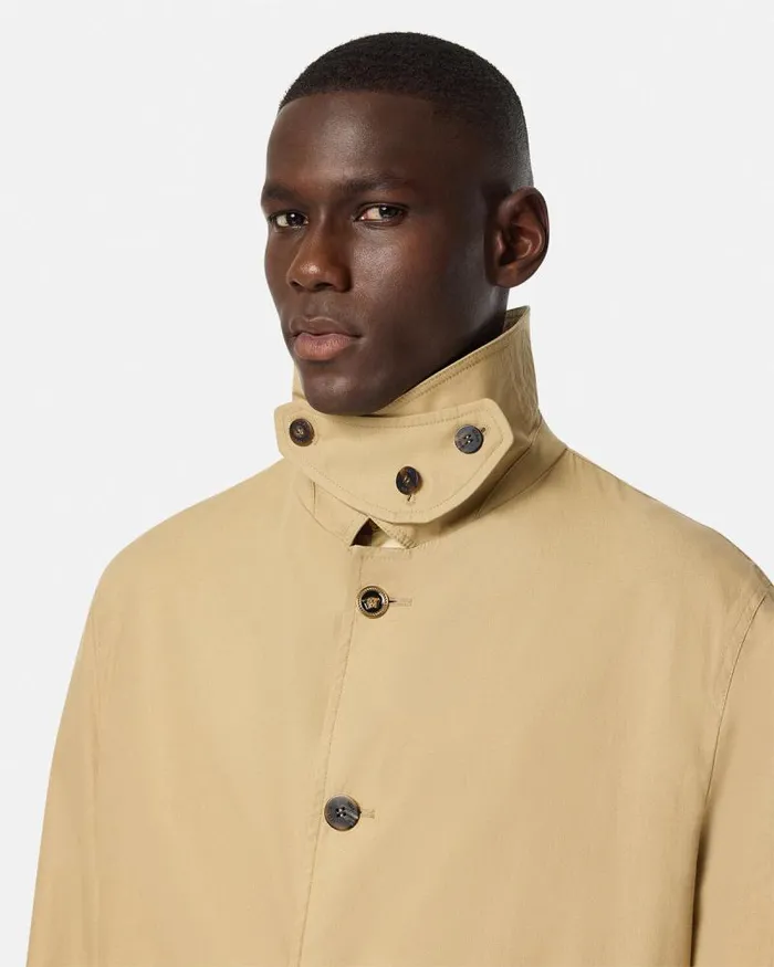 Barocco Panelled Gabardine Trench Coat Yellowprint Men Versace Jackets and Coats