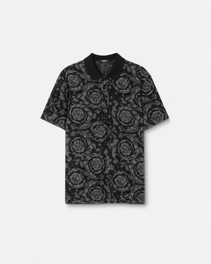 Barocco Polo Shirt Gray Men Versace TShirts and Polos