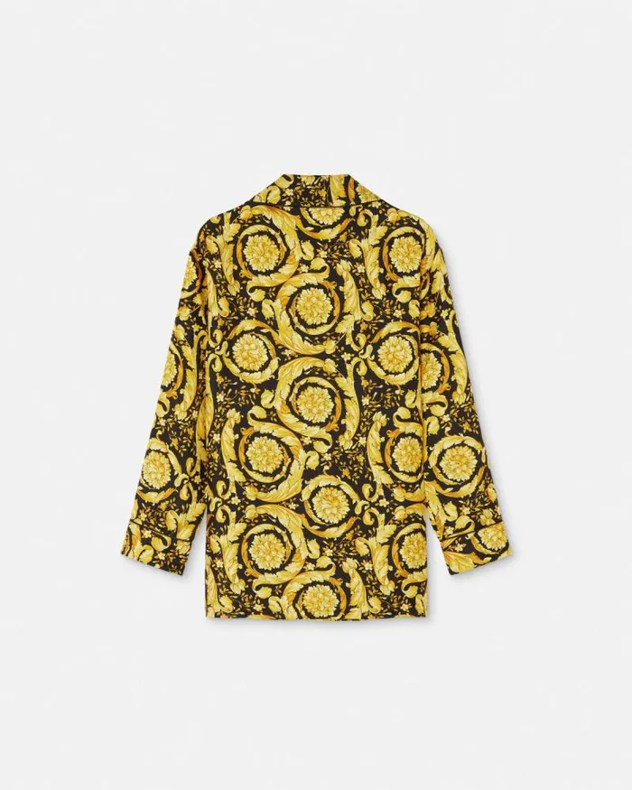 Barocco Print Silk Pajama Shirt Blackprint Women Versace Loungewear and Pajamas