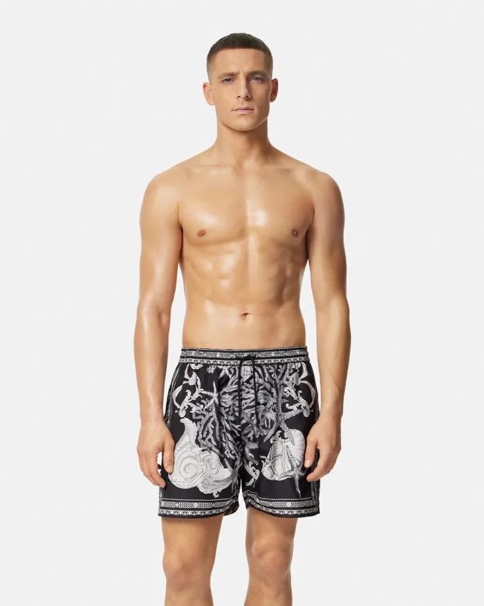 Barocco Reversible Boardshorts Blackprint Men Versace Swimwear