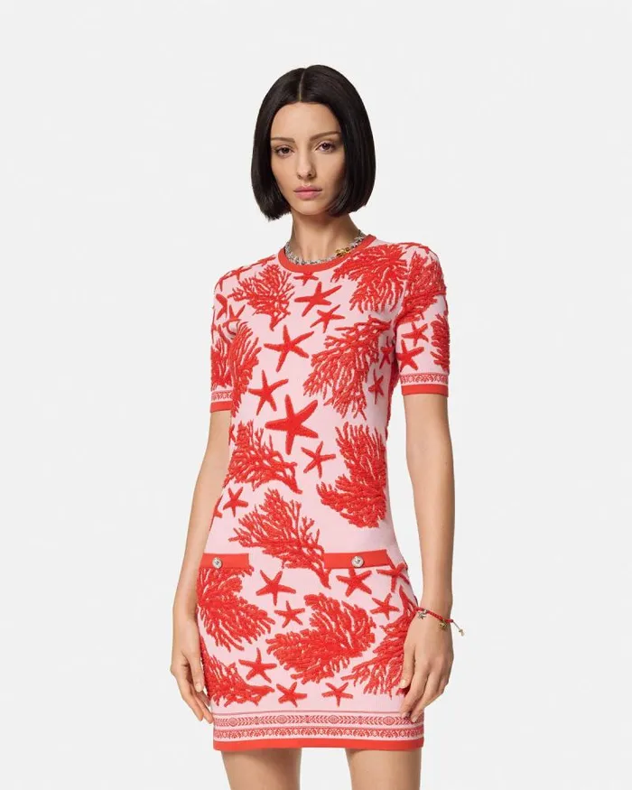 Barocco Sea Knit Midi Dress Light Pink Women Versace Dresses